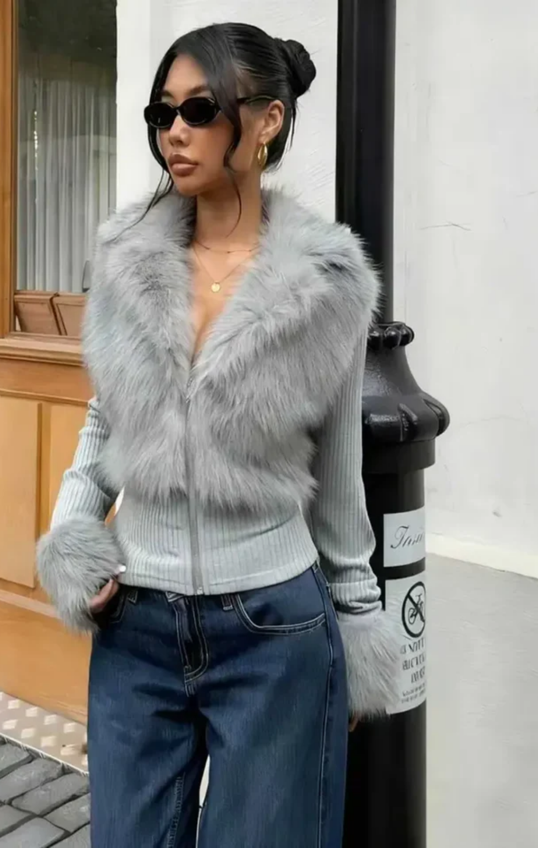 Mercedes | Chaqueta de piel de punto con parche de lujo