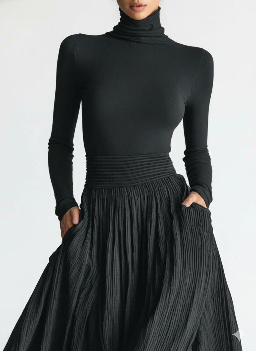 Lucía - Conjunto de falda plisada y camiseta ajustada de manga larga